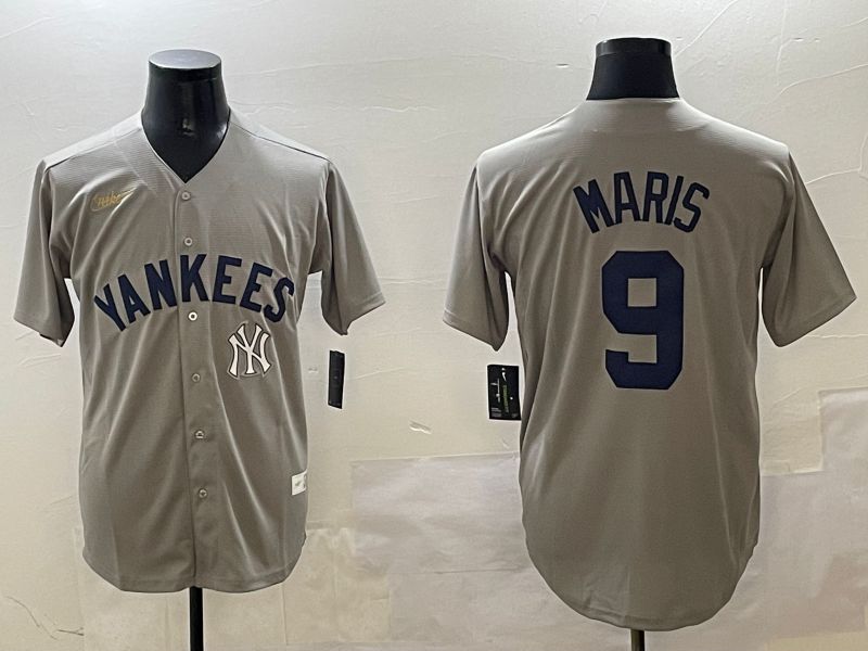 Men New York Yankees 9 Maris Grey Throwback Game 2025 Nike MLB Jersey style 1